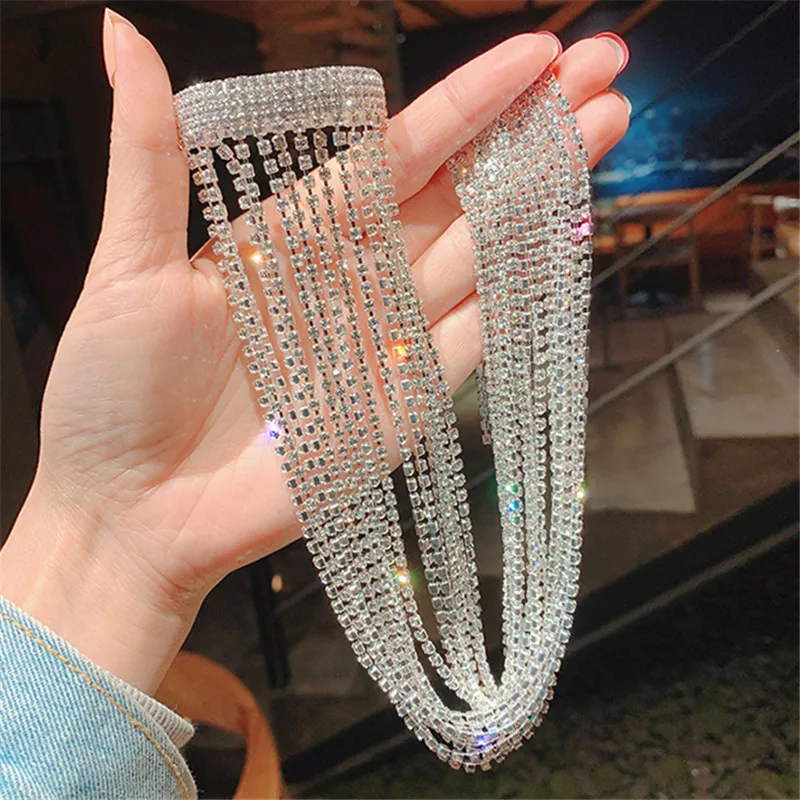 Full Rhinestone Hairpins For Women Hairwear Personality  Long Tassel Crystal Hair Jewelry