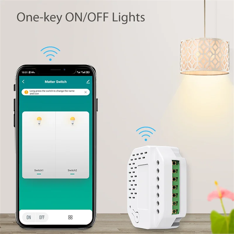 Беспроводное управление Tuya Smart Matter WiFi релейный переключатель совместим с Homekit Alexa
