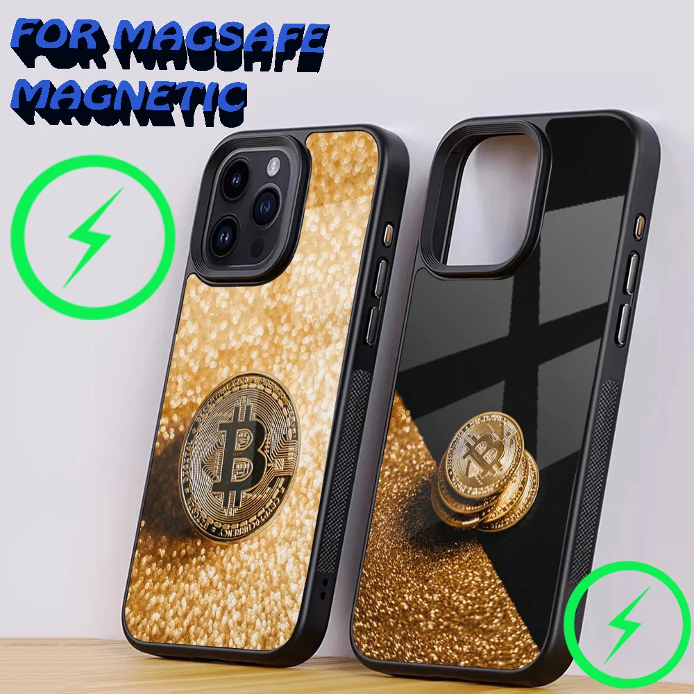 Чехол для телефона BTC с криптовалютой и биткойнами iPhone 15 14 13 12 11 Plus Pro Max Mini Magsafe