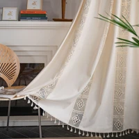 yaapeet cotton linen salon curtains for living room farmhouse rod door vintage decor drapes beige stripe short window valance
