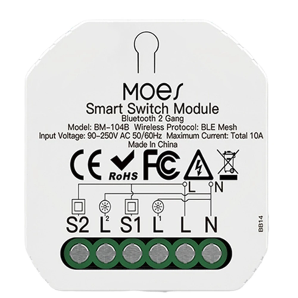 

Tuya Smart Bluetooth 2 Gang Switch Module DIY Light Breaker Smart Life APP Work with Alexa Voice Control