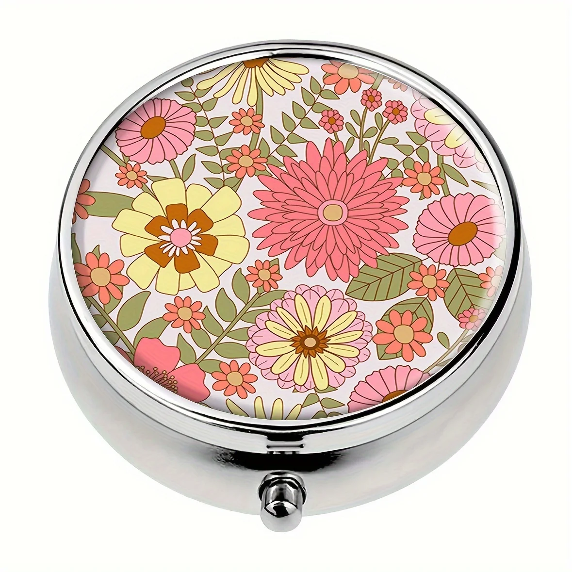 Круглый металлический органайзер для таблеток с 3 отделениями портативный