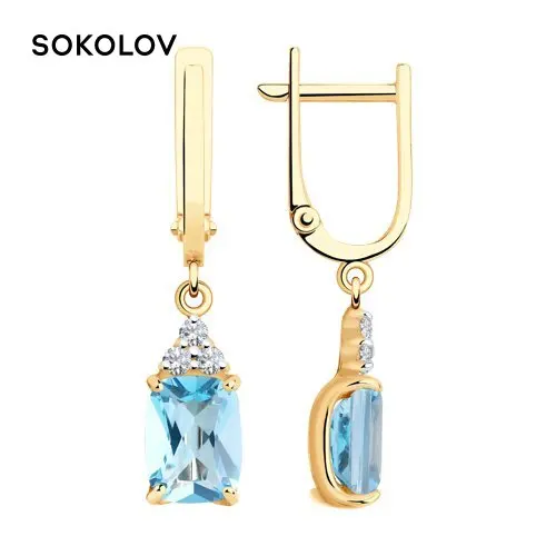 Серьги SOKOLOV из золота с топазами и фианитами Золото 585 Женские 2023 тренд