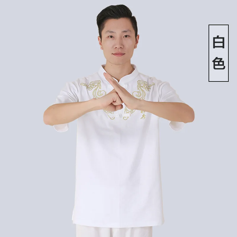 Men Unisex Martial Arts Tai Chi Kungfu Shirt Cotton Chinese Style Sweatshirts Short Sleeve Jogger Casual Workout Wing Chun Shirt
