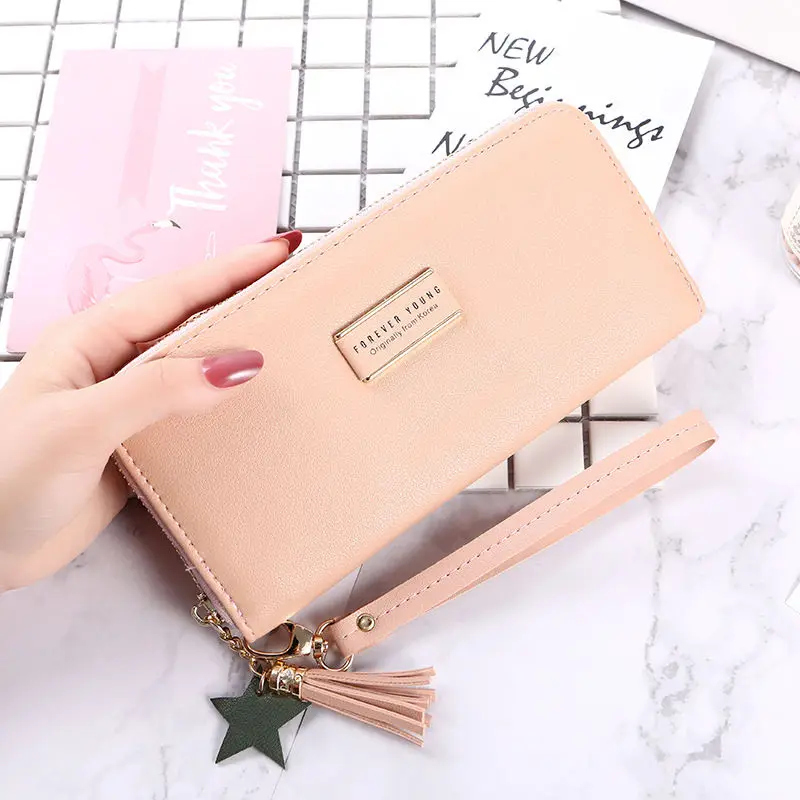 

Women's long purse handbag fashion star tassel large capacity Zipper Wallet