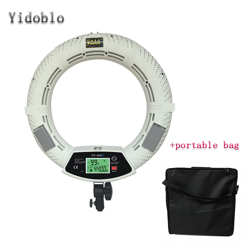 

Yidoblo FE-480II White Pro Photograph LED Ring Light + Soft Handbag LCD Screen Lamp RC Photographic Lighting 480LED Lights
