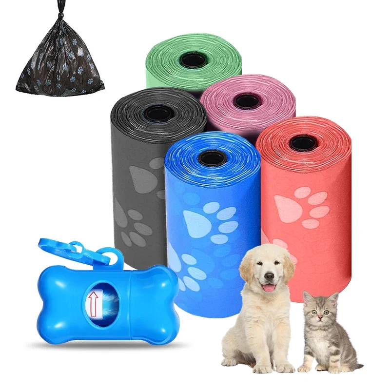 

5/10Roll Pet Dog Poop Bags Disposable Cat Waste Litter Bag Puppy Doggie Outdoor Home Clean Refill Garbage Bag with Paw Print