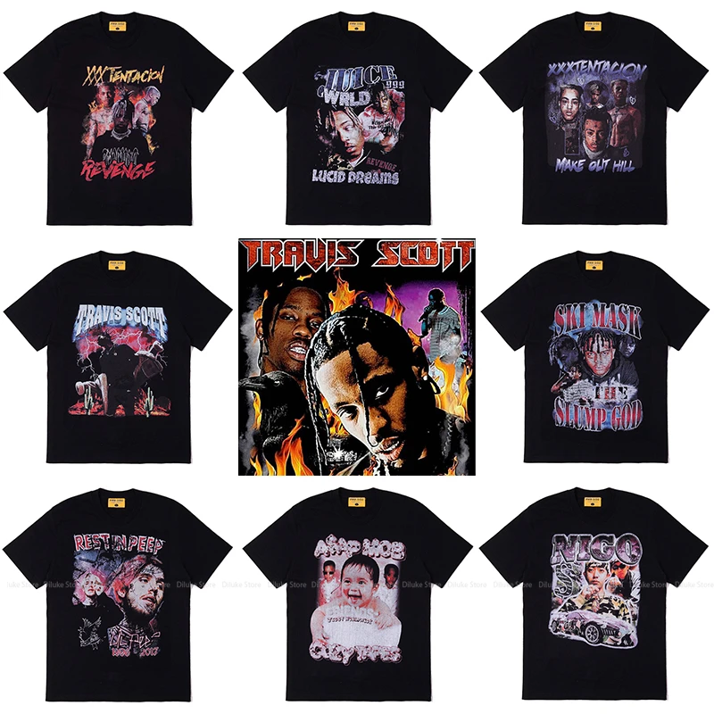 

Travis Scott Eminem LiL Peep Tupac 2pac T Shirt Asap Rocky Jay-z Hip Hop T-shirt Juice Wrld Biggie Smalls