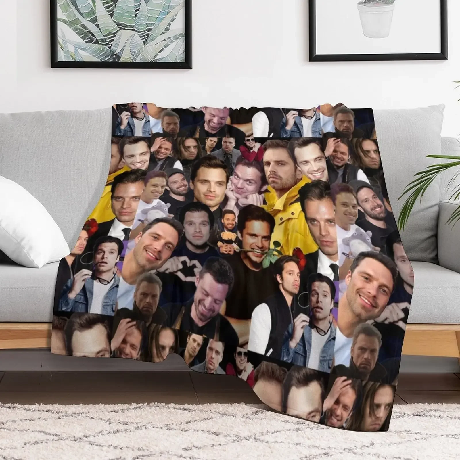 Фото коллаж Себастьян Стэн плед одеяло диваны теплые для зимы постельное белье