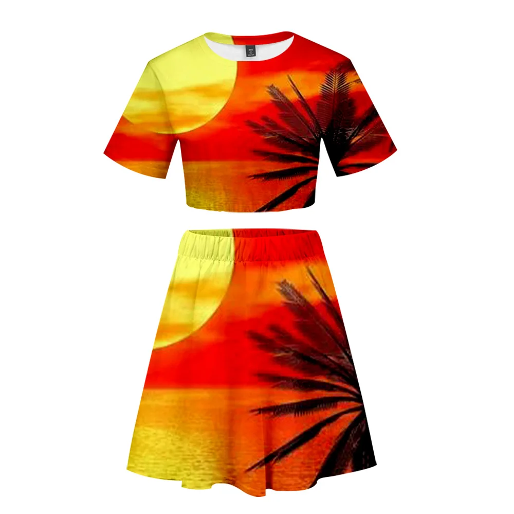 

2022 New Arrivals Navel-exposed Sports Girls Suits Fashion Youth Two-piece Women's Sexy Skirts + Cute T Shirts Casual Suits