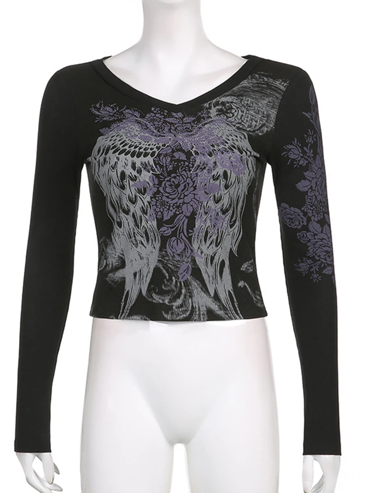 Женская футболка с длинным рукавом Tawnie винтажный укороченный топ принтом Y2K