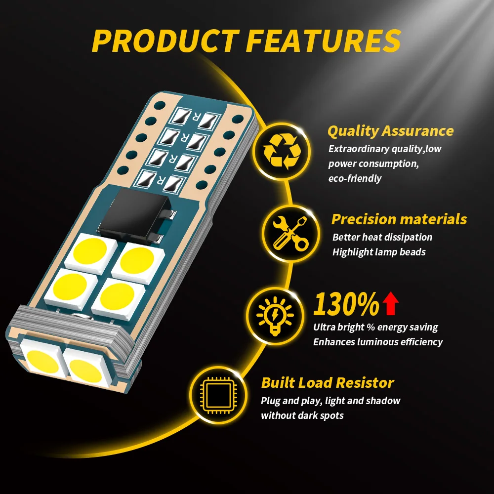 DXZ 200PCS T10 светодиодный Car W5W светодиодный Bulbs 10-SMD Canbus 168 194 K 12V, Белый Автомобильный интерьер, оформление