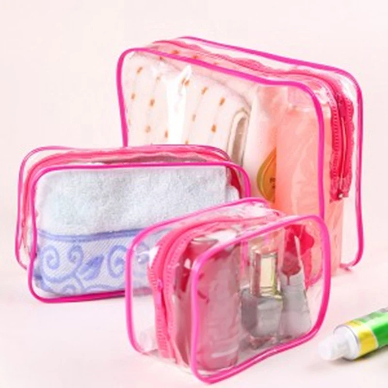 

3Pcs Cosmetic Bag PVC Transparent Toilet Bags Travel Cosmetics Toiletry Kit Holder Organizer Case Travel Luggage Pouch