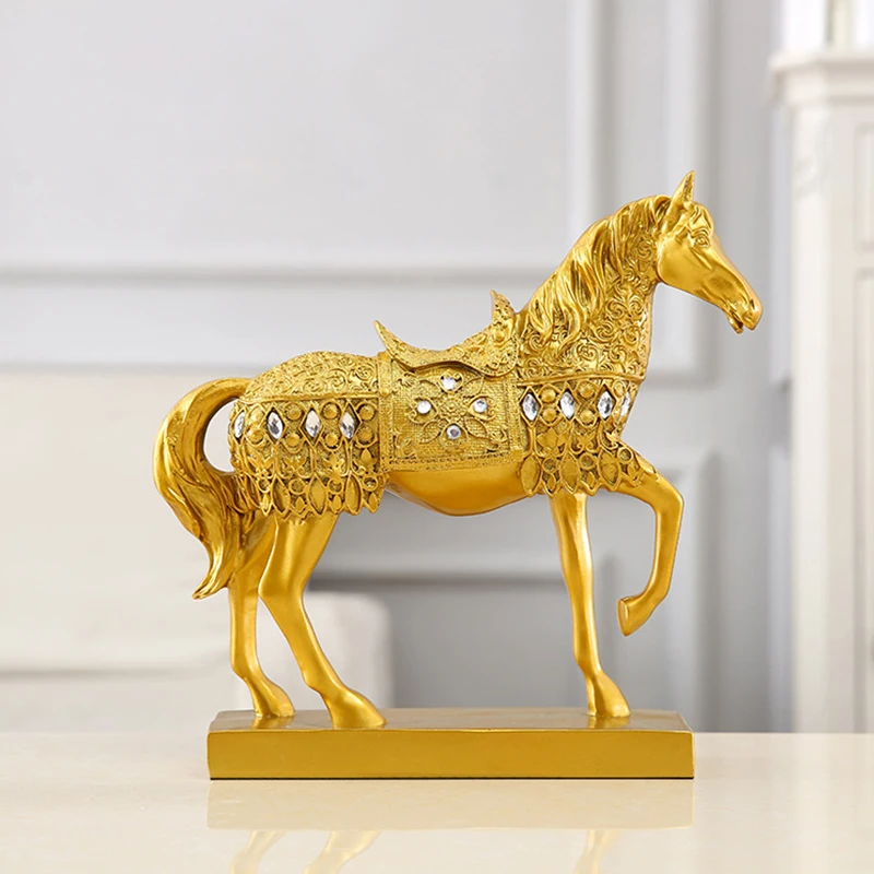 

28cm Resin Horse Statue Sculpture European Horses Figurines Ornaments Desktop Horse Crafts Office Home Living Room Art Decorate