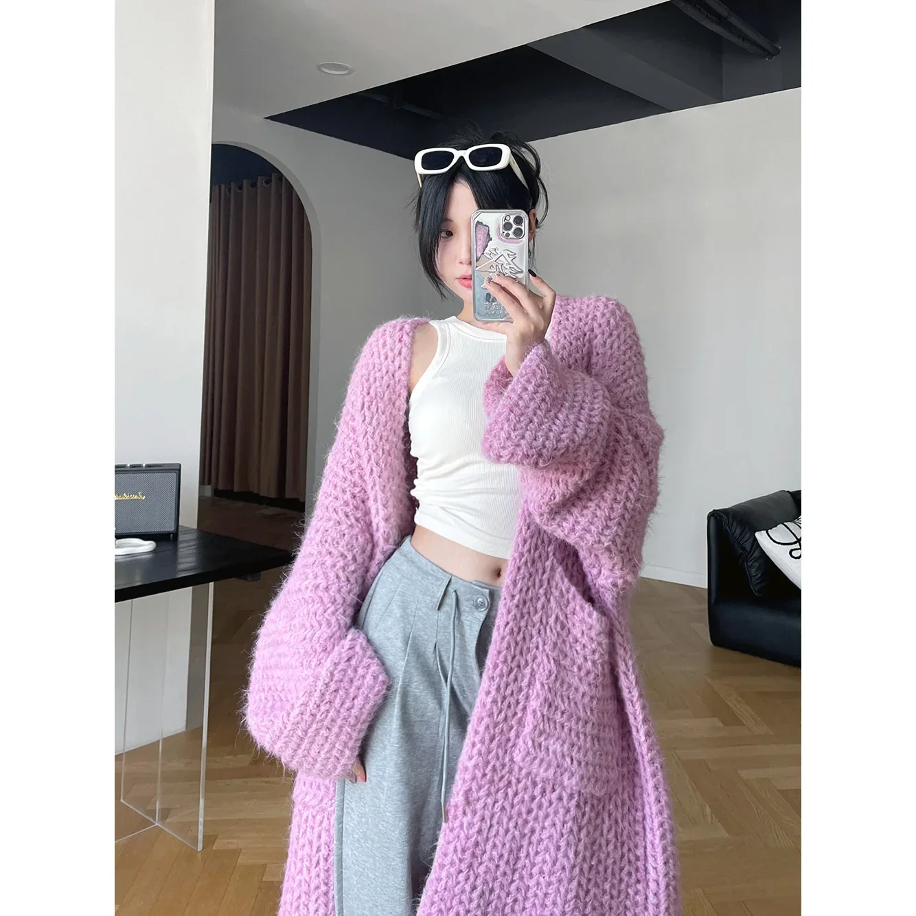 Повседневный длинный свитер кардиган женская мода зима 2024 Новое поступление