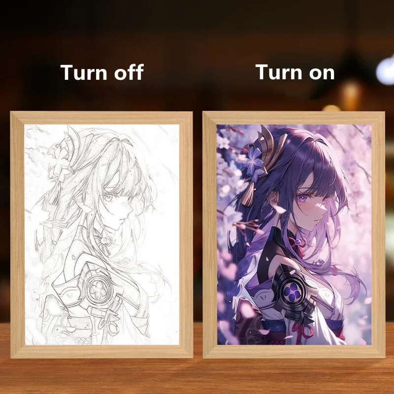 Genshin Impact Рисунок Светодиодная картина с рамкой Furina Hu Tao Wanderer Аниме Плакат