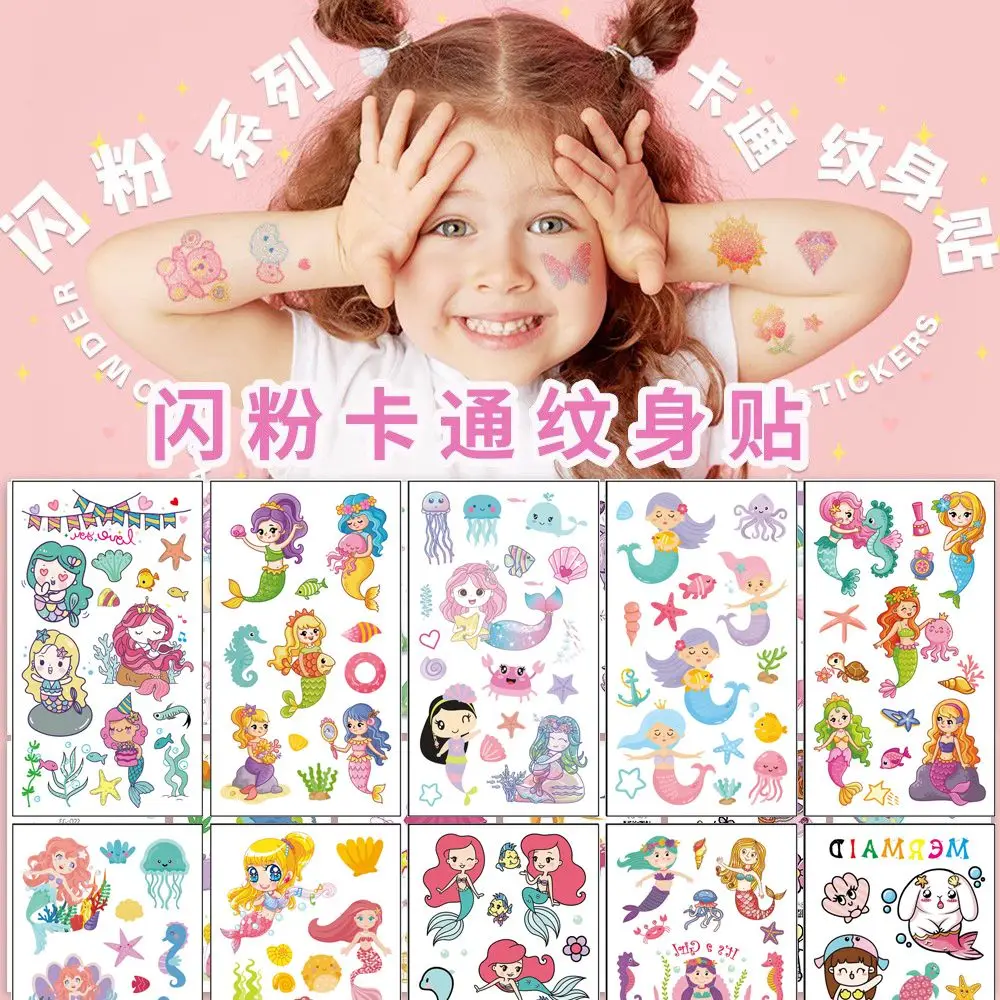 

Мультяшные наклейки с татуировками русалки для детей, милые Временные татуировки для искусства, водонепроницаемые аниме искусственные татуировки, стойкие детские наклейки