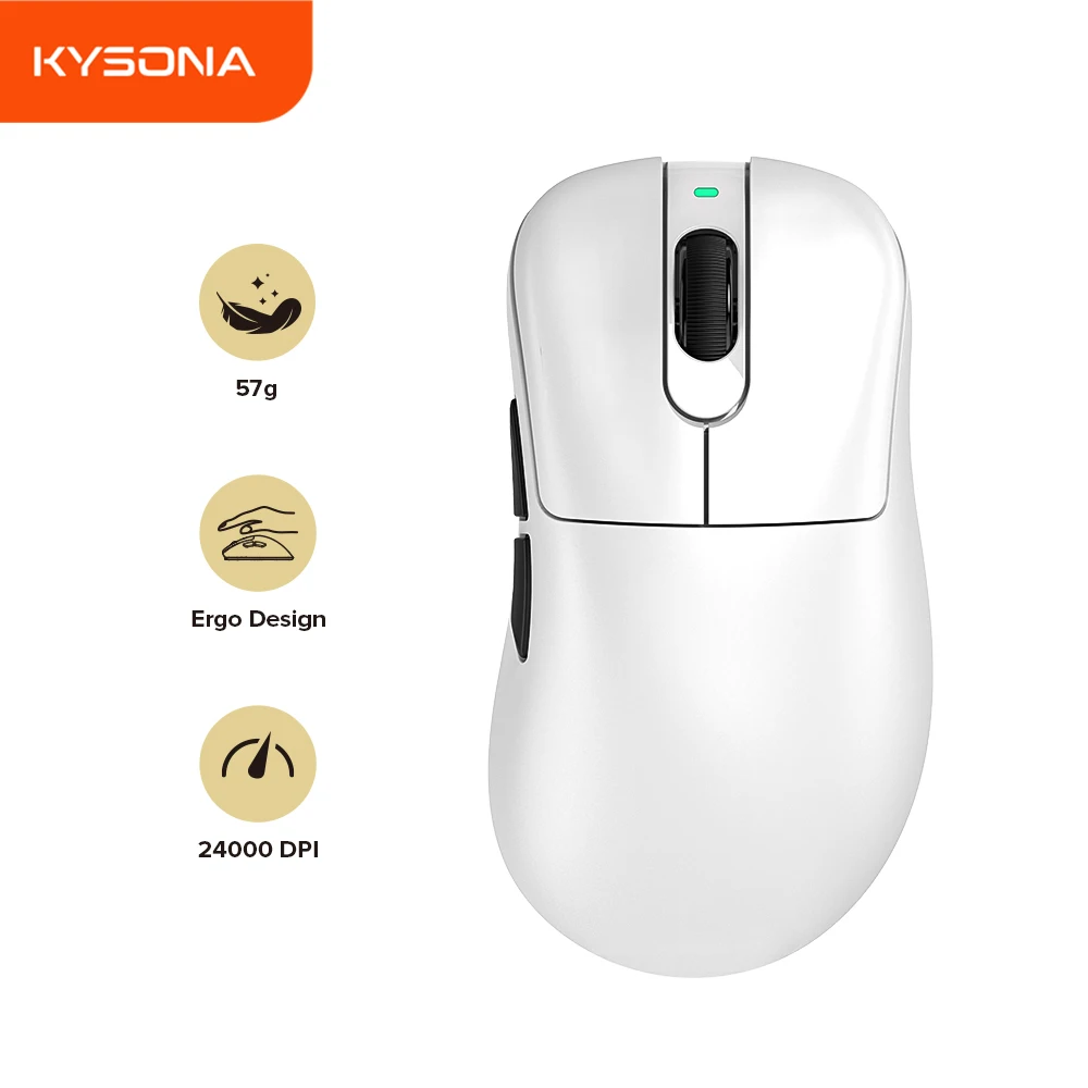 Фото Беспроводная игровая мышь KYSONA Mars SE, Bluetooth-мышь, эргономичная, легкая, 57 г, частота заката 1 кГц, 24000 точек на дюйм для портативных ПК №1