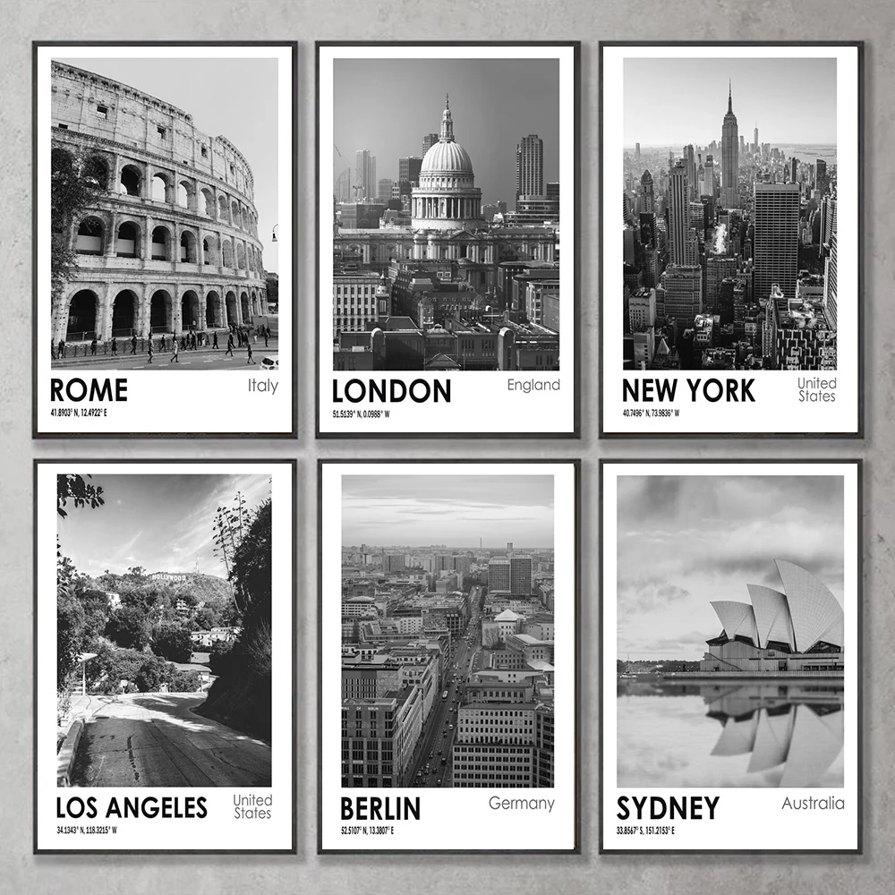 

Retro Rome London New York Sydney Berlin Poster Prints For Living Room Home Decor Famous City Landscape Canvas Painting Wall Art