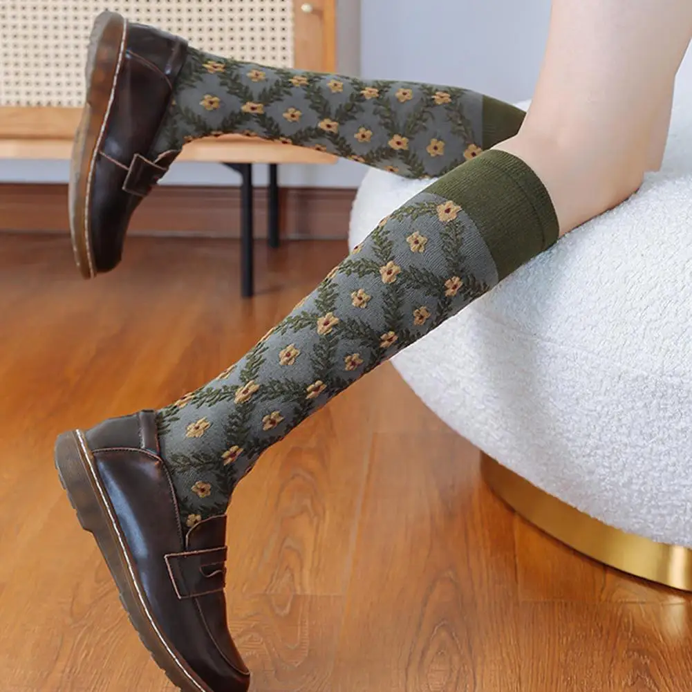 12pair Womens Floral Long Cotton Socks Vintage Embroidered Style Girls Cotton Thickened Korean Fashion Socks P3p6