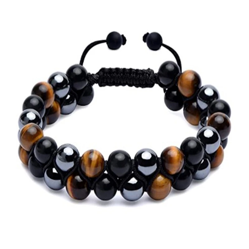 

Triple for Protection Bracelet Tiger Eye Black Obsidian Hematite 8mm Beads Magne