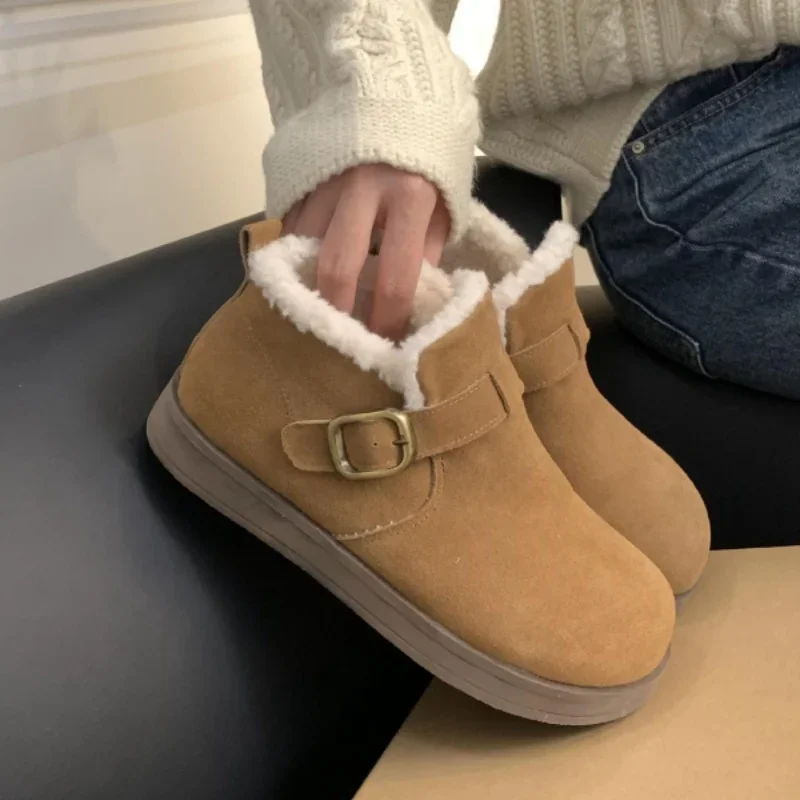 Брендовые дизайнерские зимние ботинки с лаконичным ремнем и пряжкой женские на
