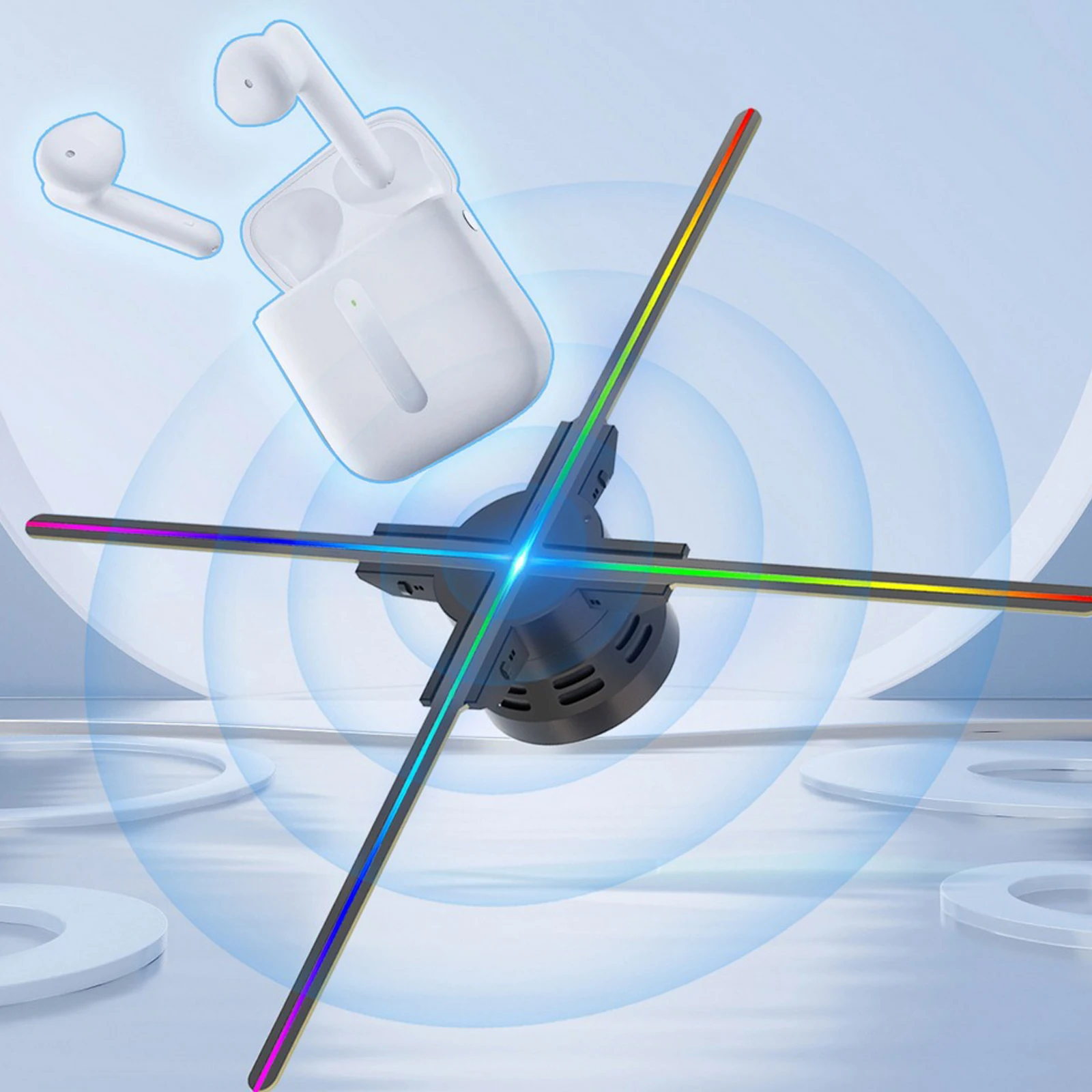 

52 см/624 дюйма голографический 3D проектор вентилятор Светодиодная лампа шарики загрузить фотографии и видео через WIFI и светильник