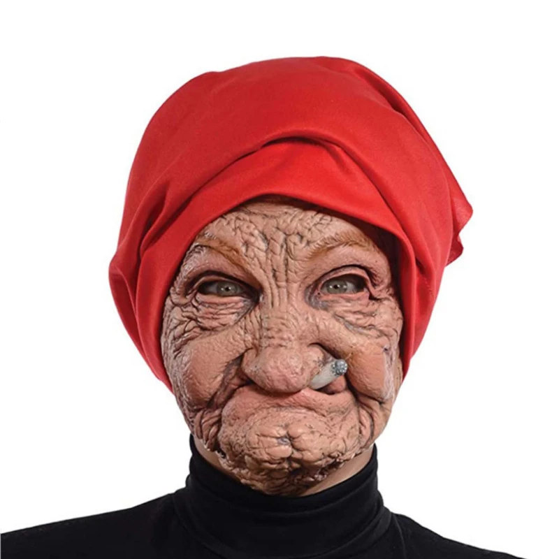 

Halloween Mask Smoking Old Grandmother Mask Latex Masks Realistic Costume Halloween Cosplay Props Funny Gift Tricky Supplies