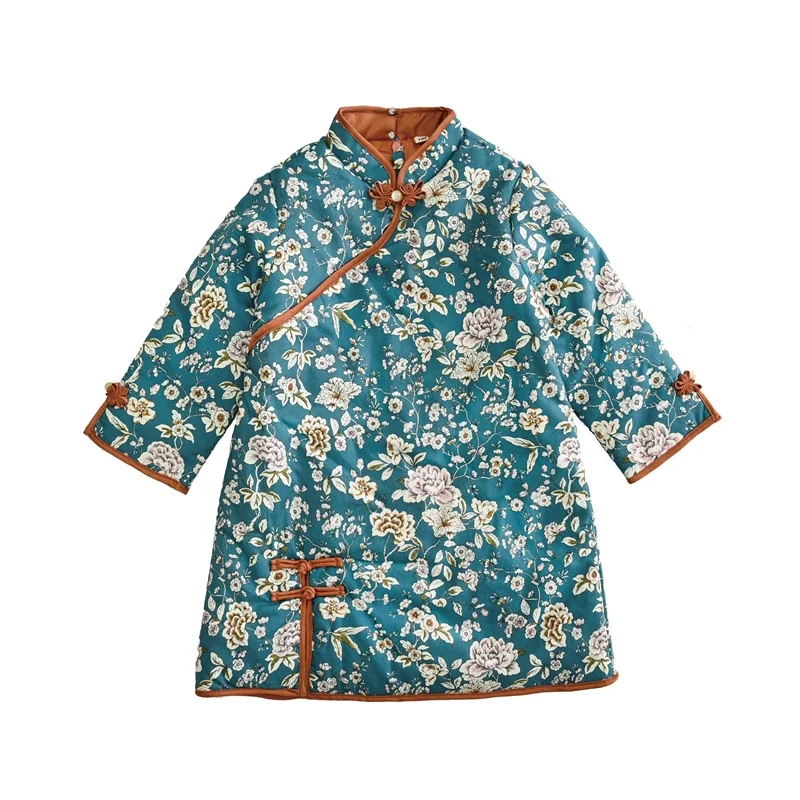 Cheongsam синее зимнее платье с павлином для девочек китайский стиль новогодние