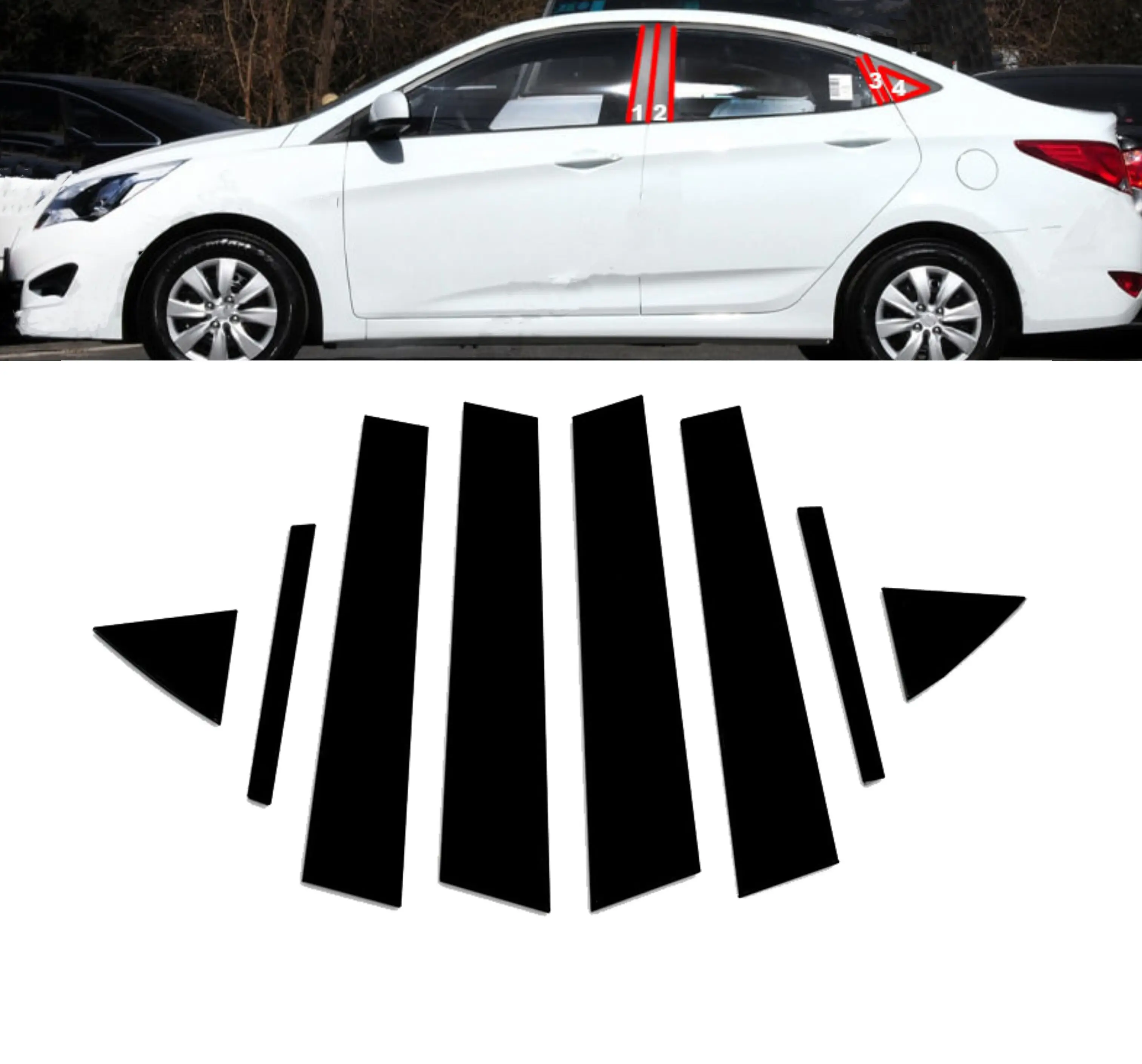 

8 шт. полированные столбы для Hyundai Accent Solaris Sedan 2011 2012 2013 2014 -2018 наклейки на дверь окно