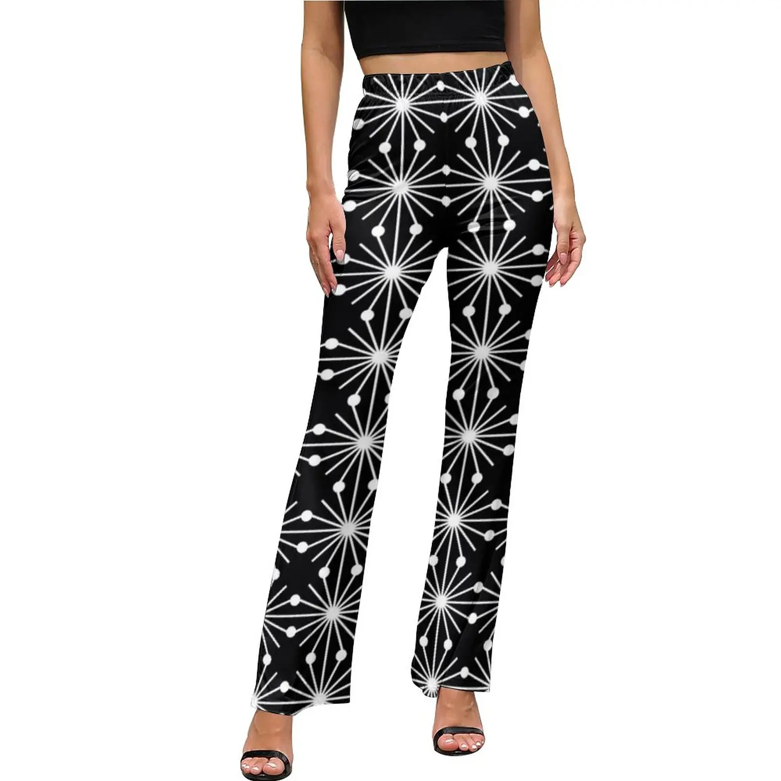 

Abstract Geometry Pants Black and White Elastic High Waist Kawaii Flared Trousers Spring Printed Aesthetic Pants Gift