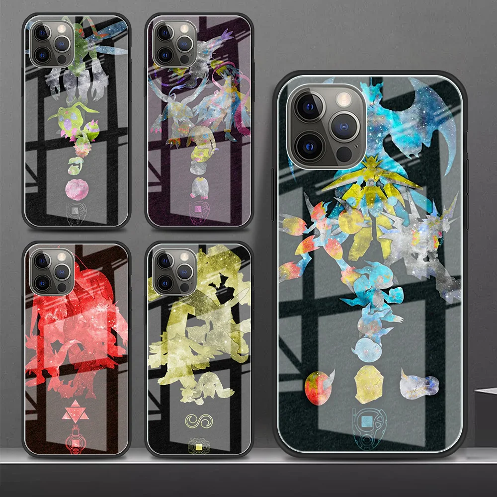 

Glass Case for Apple iPhone 13 12 11 Pro Max Luxury SmartPhone Movil XR X 8 7 Plus 6S 6 XS SE Celular Funda Digimon Evolution