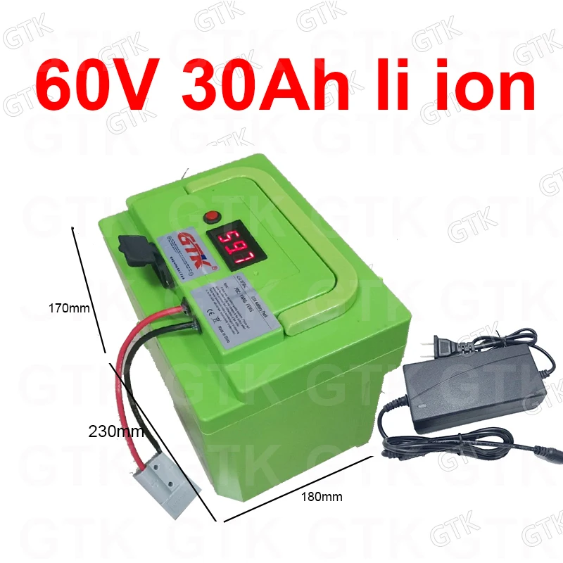 

GTK 60V 30Ah lithium ion battery 60V li ion with BMS 16S for 1500w 2500W scooter Bike Tricycle + 5A charger