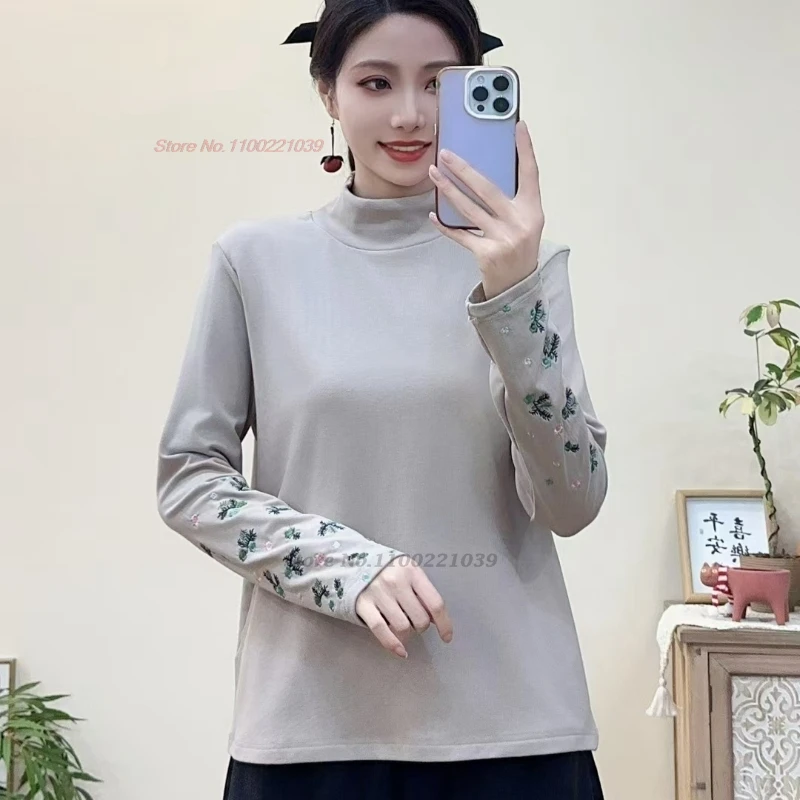 2024 китайская традиционная рубашка на флисовой подкладке национальная цветочная