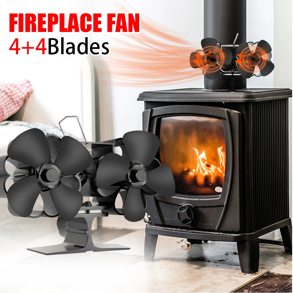 

4 Blade Double Head Fireplace Fan Thermal Power Ecological Silent Burner Household Fan Efficient Heat Dissipation Distribution