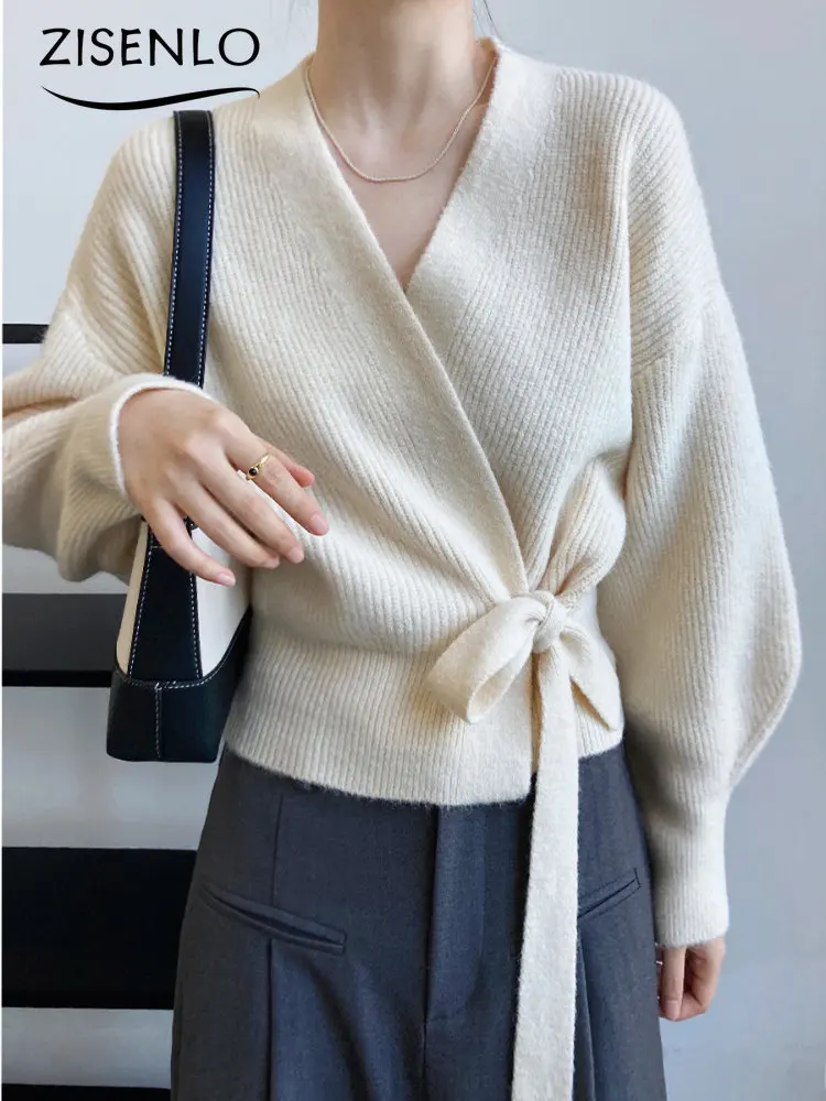 

Cardigan Women New Retro V-neck Lace-up Loose Knitted Cardigan Solid Color Sweater Coat Loose Long Sleeve Sweater Korean Fashion