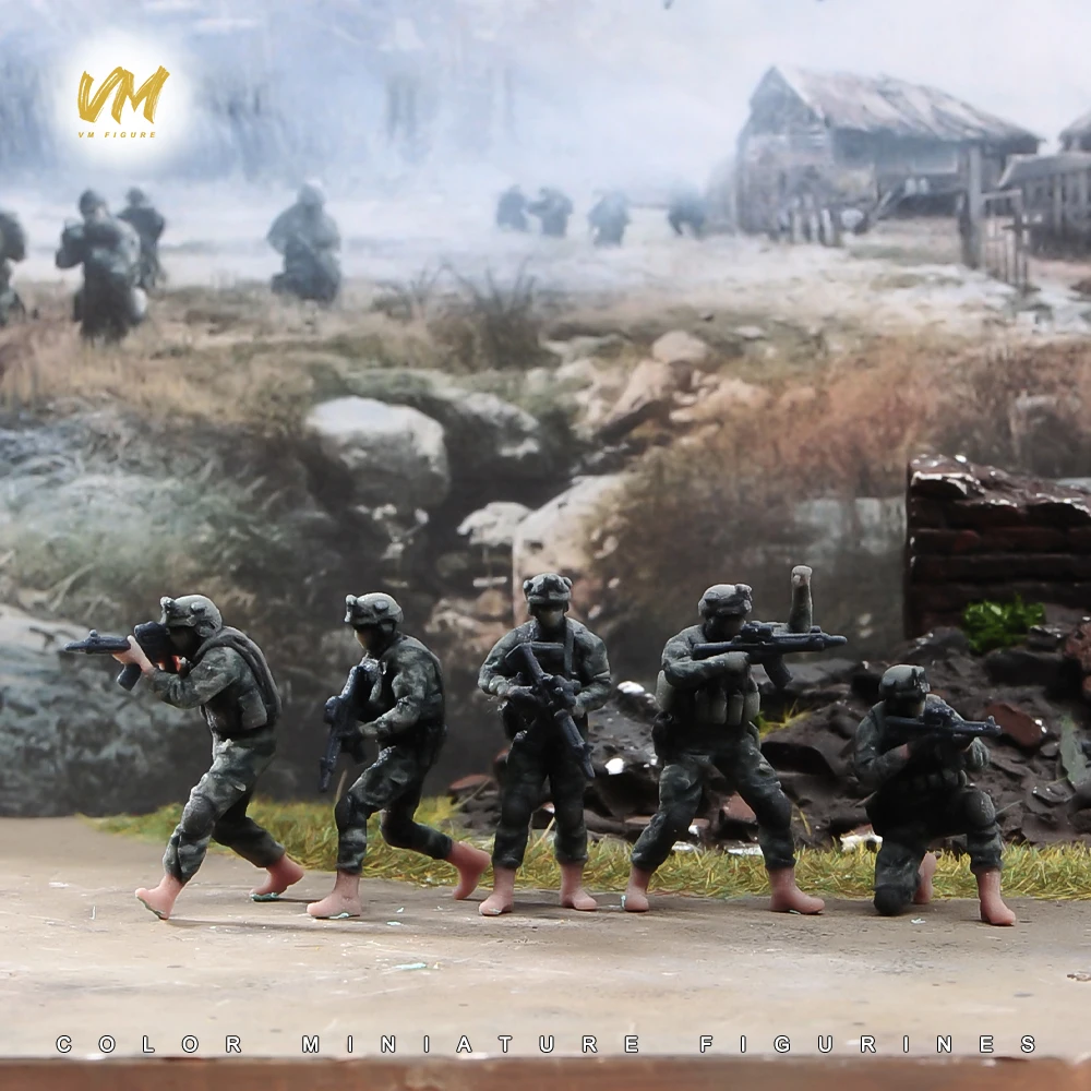Фото 3D-миниатюрные фигурки 1/64, 1/43, 1/24, 1/18: Солдаты штурмовой группы с оружием, модель для сценариев наземных боевых действий, декор для моделей транспортных средств №2