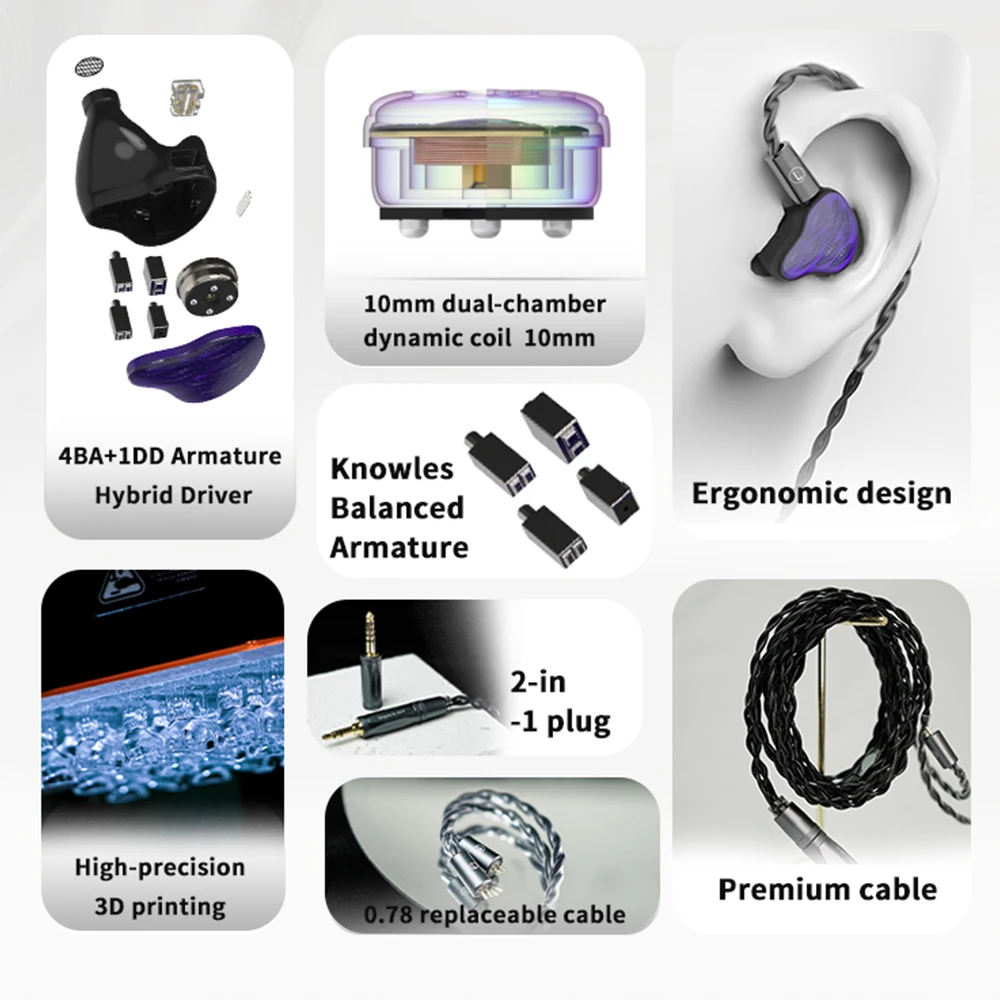 Арматурный гибридный драйвер Hi-Fi наушники IEMs 10 мм двухкамерные с динамической