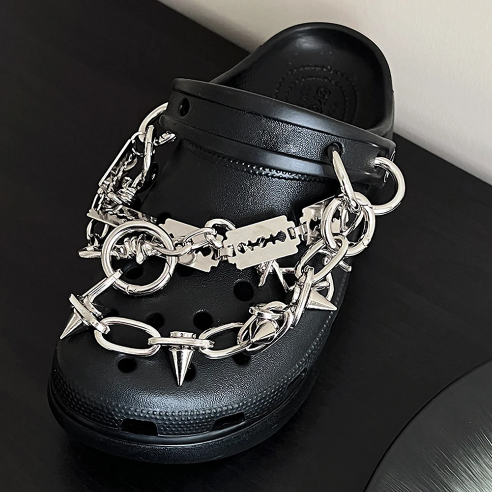 Single Piece Chain Punk Shoes Charms Rivet Accessories Jibz For Croc Clogs Shoe Decorations Party Boy Girl Gifts Cool