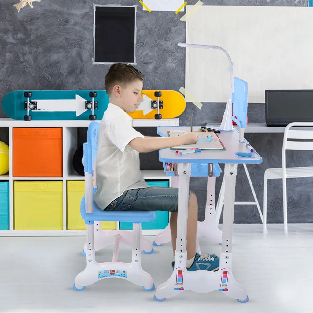 

Height Adjustable Study Desk And Chair Set With Desktop And Drawer
