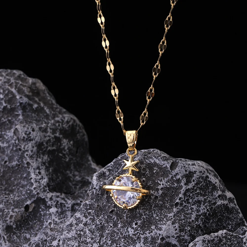 

Advanced Shining Diamond Zircon Planet Pendant Women's Necklace New Light Luxury and niche Design Collar Chain Jewelry