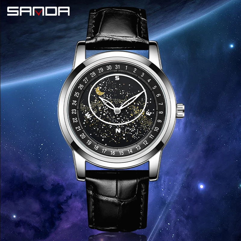 

SANDA Mens Automatic Mechanical Watch Luxury Starry Dial 2022 New Design Calendar Display Waterproof Watches Reloj Hombre 7001