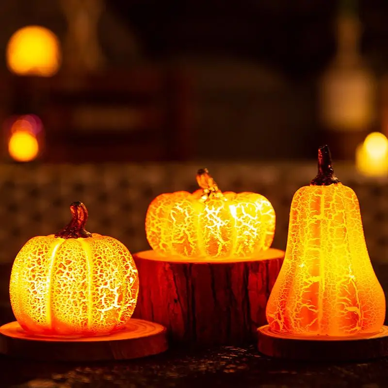 

New Halloween Pumpkin Lantern Simulation Pumpkin LED Candle Lamp Resin Luminous Pumpkin