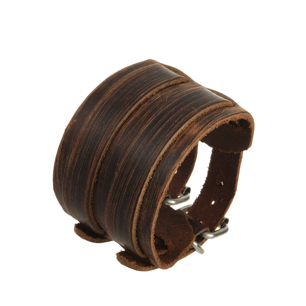 2024 повседневный мужской кожаный браслет классический коричневый регулируемый