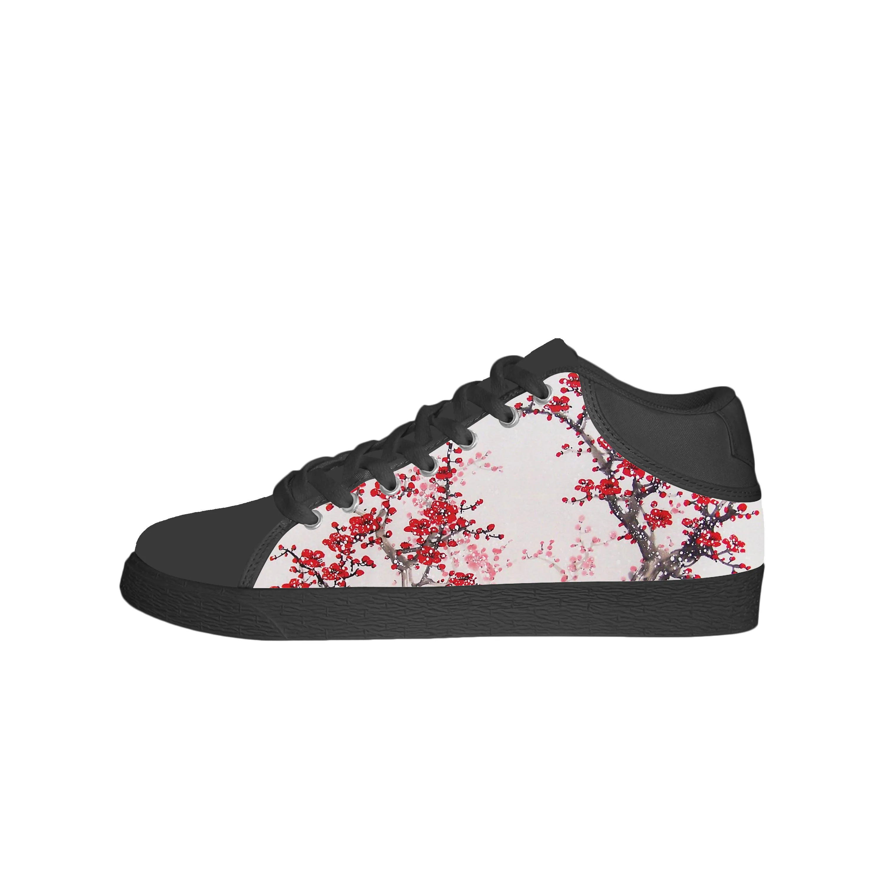 Japanese Cherry Blossom Sakura Flower Floral Cute High Top Casual Cloth Shoes Comfortable Breathable 3D Print Men Women Sneakers