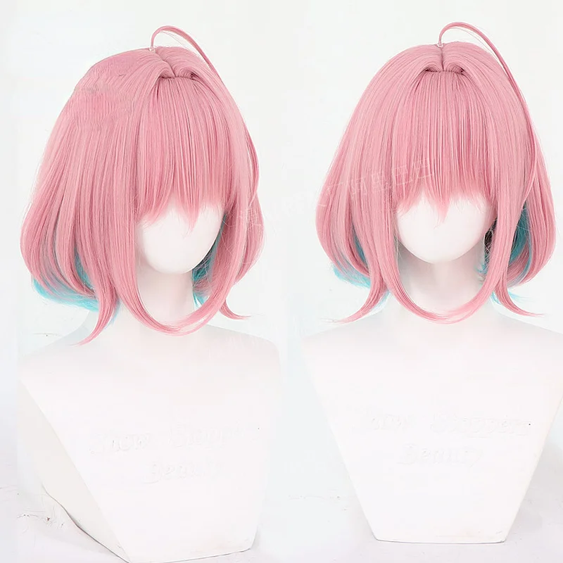 

THE IDOLM CINDERELLA GIRLS Yumemi Riamu Cosplay Wig for Women Short Straight Synthetic Anime Game Cos Wig Pink Gradient Green