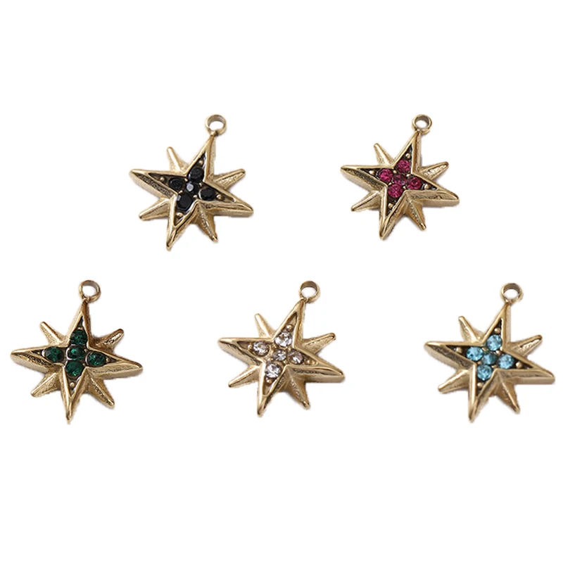 

Zircon Natural Stone Gold Star Charms For Bracelets Jewelry Making Stainless Steel Necklace Earring Charms DIY Jewelry Making