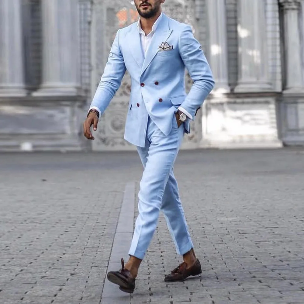 

2023new casual double-breasted mid-slit notch lapel business slim suit suit men clothing
