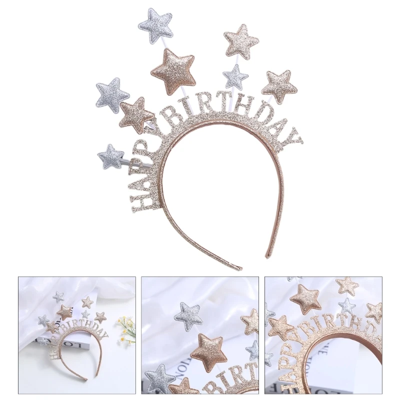 

Champagne Color HAPPY-BIRTHDAY Star Hair Hoop Festival Headband for Teenagers Adult Party Performances Hair Supplies M6CD