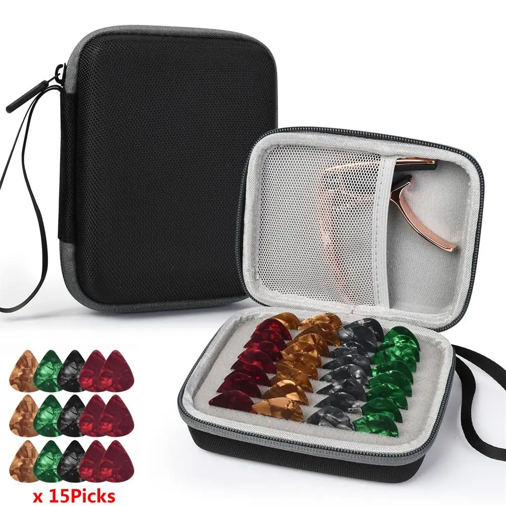 

Guitar Pick Storage Box Large Capacity Bag Picks Strings Capos Guitar Accessories Organized Holder Case With Hand Strap